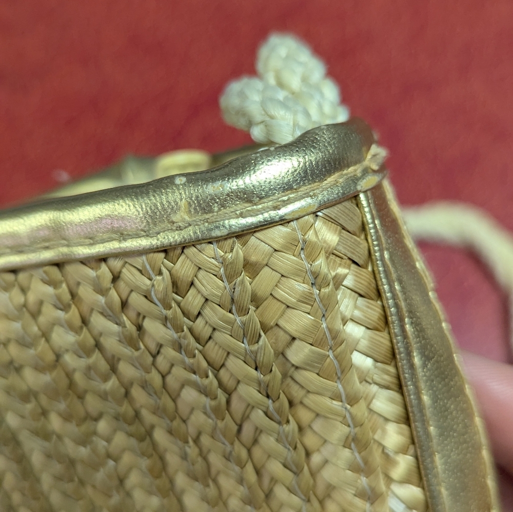Vintage Wheat Straw Purse With Gold Accents By Worthington - Picture 12 of 12